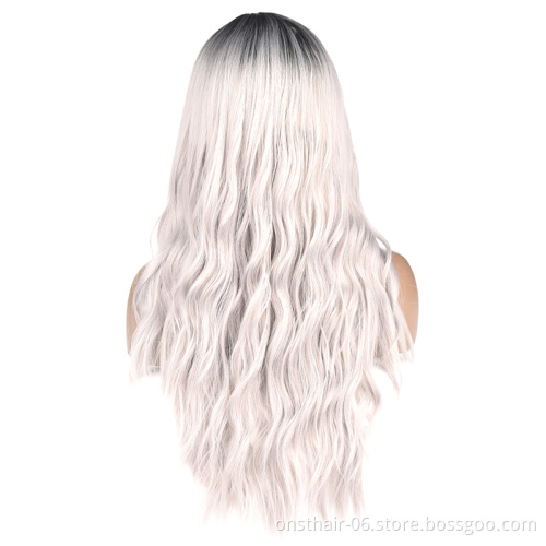 613 Loose Water Wave Wig Ombre Blonde Long Wavy Heat Resistant Synthetic Hair Weave Wigs For Women Use and Cosplay